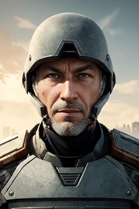 (best quality, masterpiece:1.2), (1man, wrinkled face, old male:1.2), wise, yellow eyes, graying hair, thin beard, style-rustmagic, solo, (full body:0.6), looking down, detailed background, detailed face, (<lora:DecorationBundlev2:0.6>, CircuitBoardAI, electronic theme:1.1), cyborg soldier, specialist soldier, wearing nano-suit, scorch marks, head-up display, high-tech weapons, energy-shield, insignia, calm, dynamic movement, :battlefield in background, hazy mist, bloom, intense atmosphere,