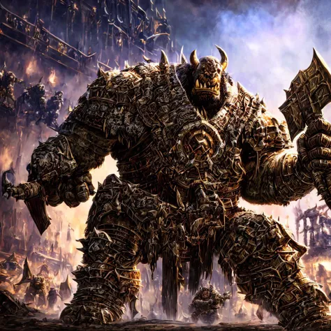 Masterwork Painting, Magnum Opus,
<lora:OrcWarrior:0.8> orcw , holding crude axe, massive pauldron, battle stance,
<lora:Biomechanicals_v2_lora1500:0.75> hnsrdlf style, fused flesh,
highres, 8k, uhd, High Dynamic Range, tonemapping, crisp details, intricate details, fine details