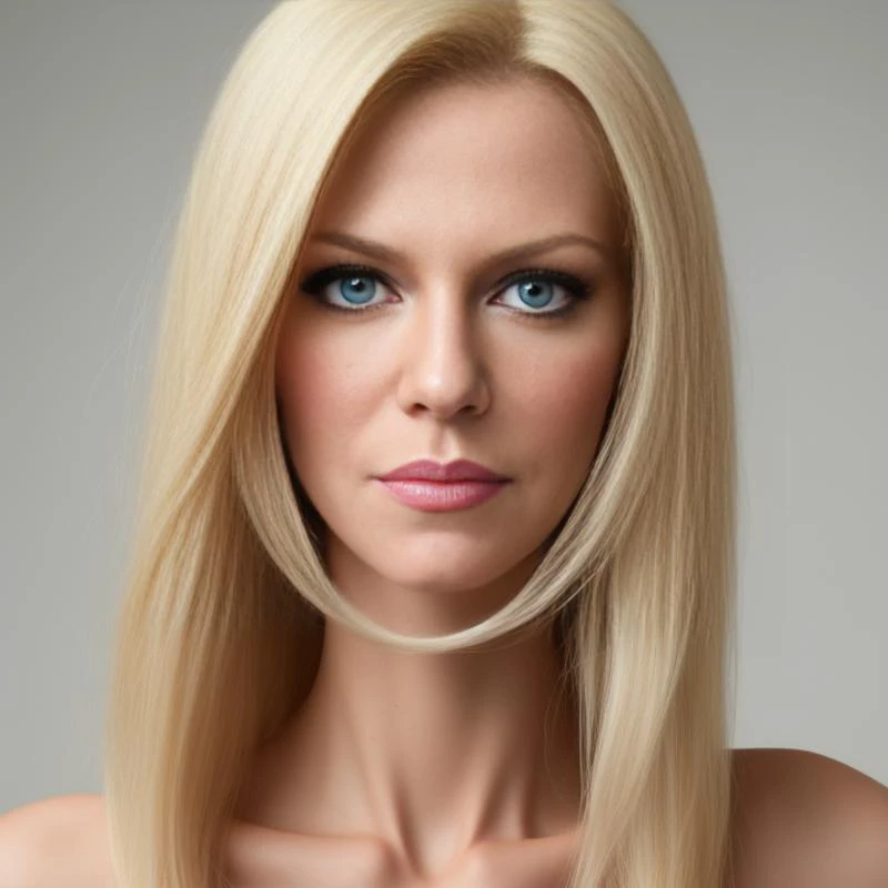 face detailed tall skinny woman with blonde hair photo real