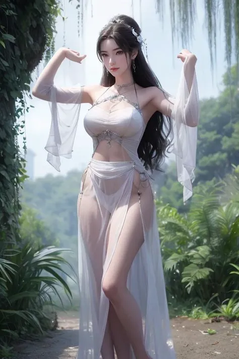 realistic, 1 women, best quality, 12k, Per HD, 1080p, wear Allstars shoes, long hair, big round breasts, cleavage, ponytail, necklace, jewelry, shorts, short jacket, slim hips, hair tie, yellow eyes, black hair, super detailed, Eye details, hair details, person details, mouth details, face details, breast details, clothes details, hair details, pants details, hand details, whole body