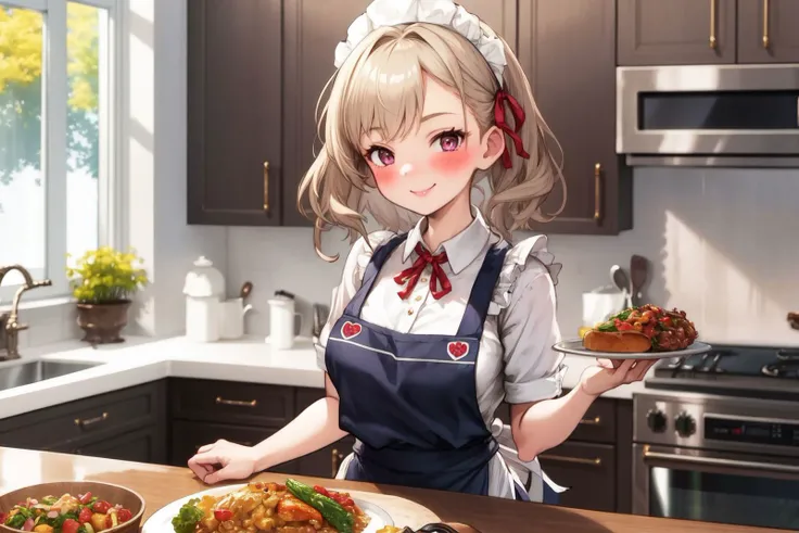 (1girl:1.1), (kitchen:1.1), apron, smile, blush, thanksgiving, turkey \(food\), table <lora:Granblue_Fantasy_style_v01:1>