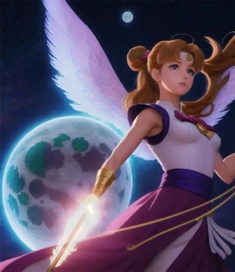 1girl, ( realistic anime:1,3) eternal sailor moon, night sky, cherry blossoms, detailed face, face focus, shiny skin, game cg, night sky, moonlight, moon, (wings 1.5), white gloves, magical girl,(masterpiece:1.2, best quality), ultra detailed, Ultra-precise depiction, Ultra-detailed depiction, 1milf, wide hips, (upper body:1.15) Elemental mage, robe with a flame pattern, staff with a crystal of ice, earth talisman with a carving of stone, air feather with a gust of wind, sacred temple with a portal to the elemental plane