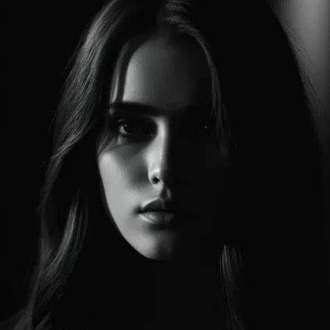 cinematic film still of <lora:Low-key lighting Style:1>
dim light, low light, dramatic light, partially covered in shadow, a woman with long hair and a black background Low-key lighting Style,solo,looking at viewer,bangs,simple background,1boy,hair between eyes,monochrome,greyscale,male focus,parted lips,lips,black background,portrait,close-up, shallow depth of field, vignette, highly detailed, high budget, bokeh, cinemascope, moody, epic, gorgeous, film grain, grainy
