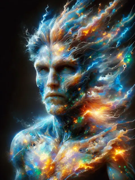 portrait of an electric man, dissolving, made of opal, artistic,  <lora:ral-dissolve:1> <lora:ral-elctryzt:1> <lora:ral-opal:1>