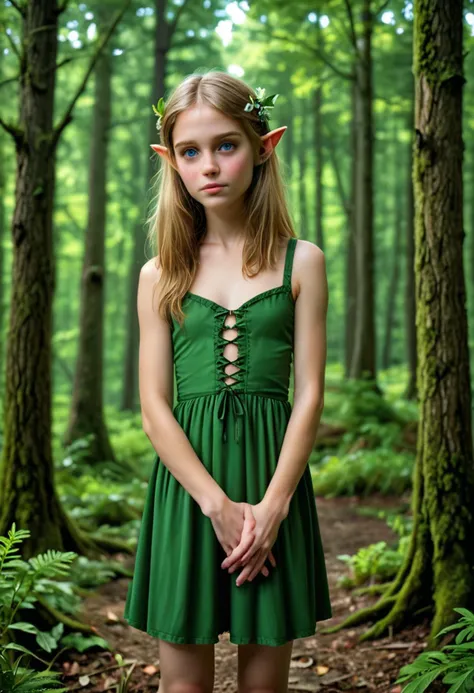 young cute Elf (child face) in forest dress, realistic, photograph,
<lora:detailed_notrigger:0.8>