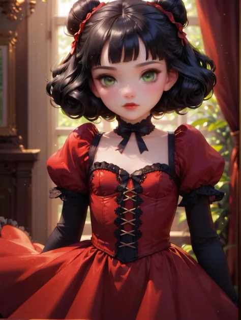 source_anime, (score_9,score_8_up,score_7_up,score_6_up,score_5_up,score_4_up)
1girl, solo, sexy woman, Victorian woman, red lips, green eyes, black hair in big bun, cleavage, red dress, corset, long skirt,
 <lora:Expressive_H:1>
 <lora:princess_xl_v2:1>
 <lora:ArtgermLycoXL:0.8>
 <lora:age_slider_v4:-4>