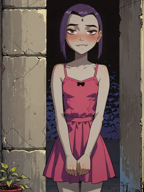 source_anime, (score_9, score_8_up, score_7_up, score_6_up) masterpiece,
1girl, solo, raventt, grey skin, purple hair, purple eyes, lewd face, blushing, biting lip, small breasts, petite body, cute pink dress, short skirt, looking at viewer,
<lora:RavenPony1.0:1> <lora:MARELycoXL:0.8>