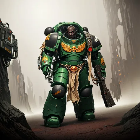 score_9, score_8_up, score_7_up, score_6_up, BREAK, a warrior in power armor, slmndr, space marine, armor, weapon, science fiction, black skin, red eyes, face focus