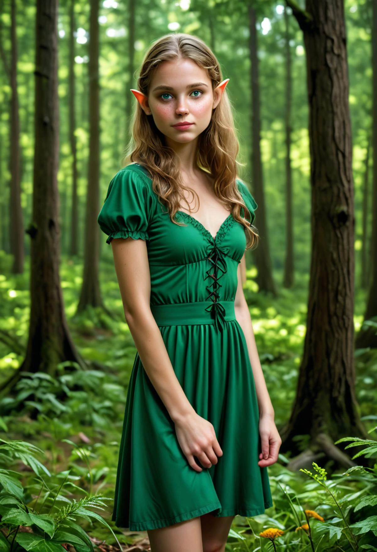 young cute Elf in forest dress, realistic, photograph,
<lora:detailed_notrigger:0.8>