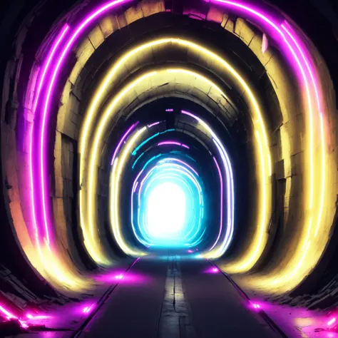 (BlackHoleGate style:1) a dark tunnel with neon lights coming out of it <lora:BlackHoleGate:1>