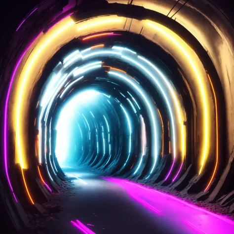 (BlackHoleGate style:1) a dark tunnel with neon lights coming out of it <lora:BlackHoleGate:1>