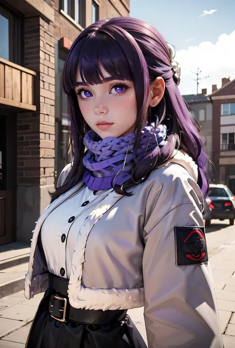 (masterpiece, best quality), 1girl, <lora:FernV2:0.8> FernFrieren, purple pupils, long hair, half updo, Fpurple pupils, long hair, half updo, blue scarf, black dress, white jacket, fur-trim, cropped jacket, black belt,