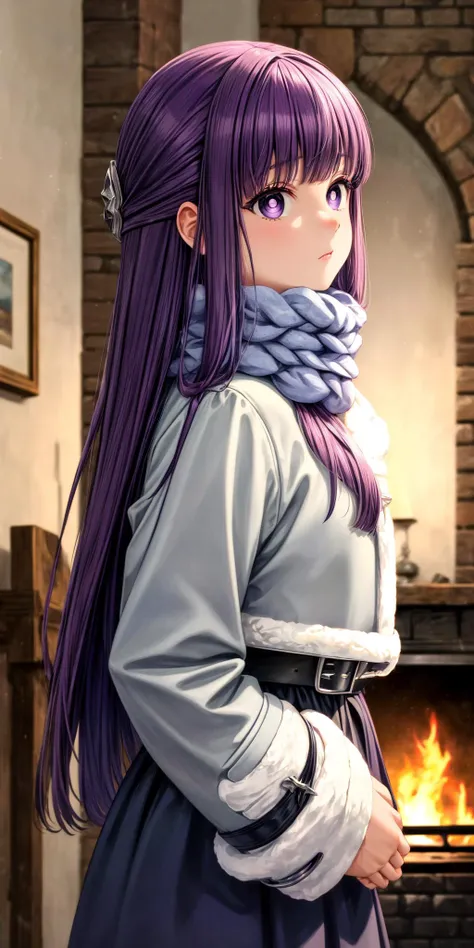 (masterpiece), best quality, (((ultra detailed, 8k quality))), expressive eyes, perfect face, perfect anatomy, perfect body, scene, <lora:scene_:0.7>, <lora:more_details:0.7>, <lora:beautiful_detailed_eyes:0.5>, <lora:GoodHands-beta2:1>, <lora:give_it_a_name:0.7>,
FernBase, purple pupils, long hair, half updo, FernWinter, purple pupils, long hair, half updo, blue scarf, black dress, white jacket, fur-trim, cropped jacket, black belt, indoor, warming his hands, fireplace, living room, medieval inn
<lora:FernV2:1>, , fire , squat, from side,