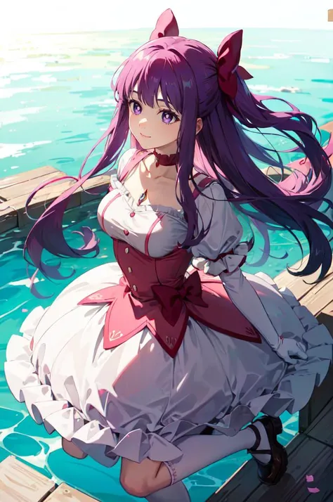 <lora:Madoka:1> MadokaAi, magical girl, rose, hair bow, hair ribbon, bow, ribbon, red ribbon, pink bow, red choker, ribbon choker, collarbone, soul gem, frills, dress, buttons, puffy short sleeves, frilled sleeves, white gloves, bubble skirt, socks, shoes,
smile, kaname madoka, <lora:FernV2:1> FernFrieren, purple pupils, long hair, half updo,, absurdres, ultra detailed, masterpiece, best quality, aesthetic, detailed,