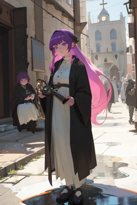 (photorealistic1.5), (1girl:1.6), FernFrieren, very long hair, purple eyes,white dress, (black robe:1.2),arrogant expression,contemptuous expression,<lora:Fern:0.7>
Medieval bells echo through the air,
In cobbled streets, a lively affair.
The market's aroma, a vibrant array,
Craftsmen scripting the tales of the day.
Castle shadows paint the alleys with grace,
Legends whispered in each narrow space.
Maidens fetch water, smiles sweetly bloom,
In the bustling medieval town, a lively tune.
Night descends, lanterns softly aglow,
Ancient church bells ring mellow.
In this town with history profound,
Every heart, a witness, around.
<lora:flat2:0.3> <lora:dtl11-cnlight:-0.5> <lora:colorFish_v10:0.4> <lora:nijiexp:0.3> <lora:scifi_prospect:0.8>