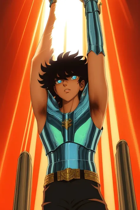 upper body, solo, 1boy, pained, armor, , god rays, summer <lora:Masami_Kurumada_style_v01:1>