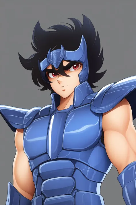 upper body, solo, 1boy, looking at viewer, v-shaped eyebrows, armor, simple background <lora:Masami_Kurumada_style_v02.09:1>