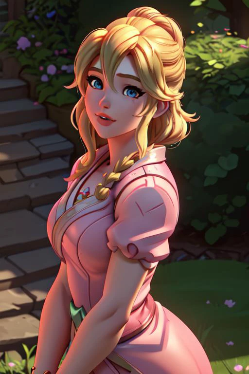 medium shot of 1woman princess peach, blonde hair, pink dress,(eyes looking at viewer:1.0),(smile:0.6),private garden, solo,side lighting,shallow sharp depth of field,(highly detailed),photorealistic, (Masterpiece), (HDR), (8k wallpaper),
ow4style, <lora:owstyle5:1.2>