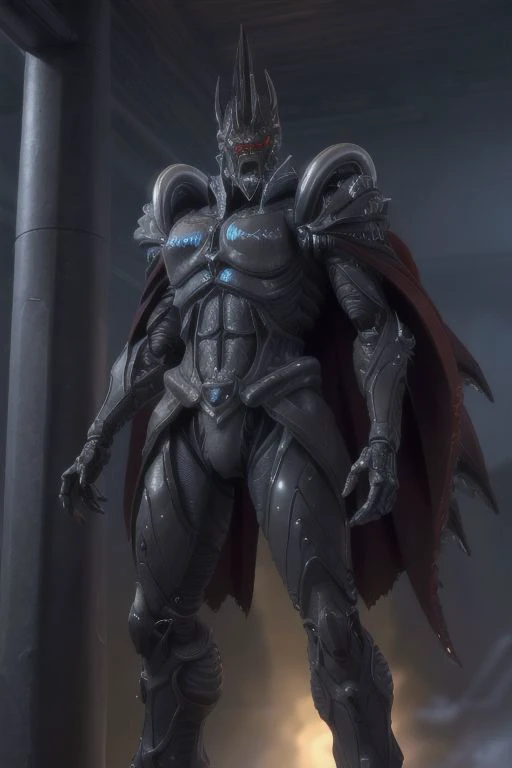 illustration,
full body,
Lich King,
titan,
god,
giant,
tall,
tail,
cape,
robot,
hybrid,
red skin,
steam punk,
cyberg,
red flesh,
claws,
muscular,
sauron,
XENO,
military uniform,
combat suit,
exoskeleton,
red and yellow black colors,
background blue mist,
action pose,
looking at viewer,
dynamic light,
ultra detail,
full detail,
8k best quality,
realistic, 8k,
micro intricate,
masterpiece,
blizzard,
owstyle