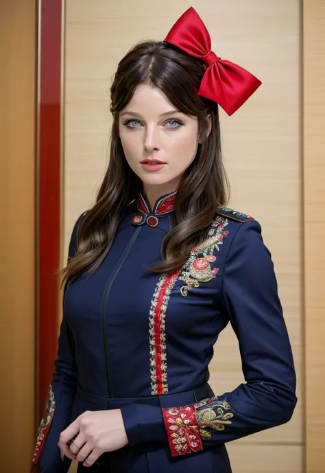 (glossy) crazy  rachel_nichols in (embroidered|patriotic costume|fall suit),portrait,intricate detail,baby bangs):1.3,( hair bow):1.2,fighting stance,at Ionic,in (Beijing, China|city),twightlight,2,14mm - 35mm  focal length,brow pencil,(skin details:1.3),(skin pores:1.3),art by  (Chuah Thean Teng),Fujifilm X-T4 Mirrorless Camera,
<lora:more_details:0.8>,<lora:rachel_nichols-000008:0.8>,