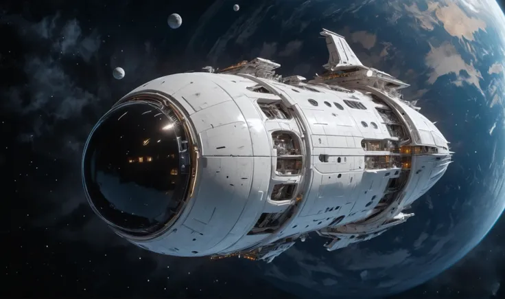massive cylinder shaped generation starship made of white marble orbiting a planet, 8k, detailed, realistic, cinematic, (high resolution, photorealistic, sharp:1.4), dutch angle, wide lens <lora:add-detail-xl:1> <lora:detailed_notrigger:1> <lora:light:1> <lora:SpaceCraft_XL:0.5> <lora:glowneon_xl_v1:1> <lora:JuggerCineXL2:1>