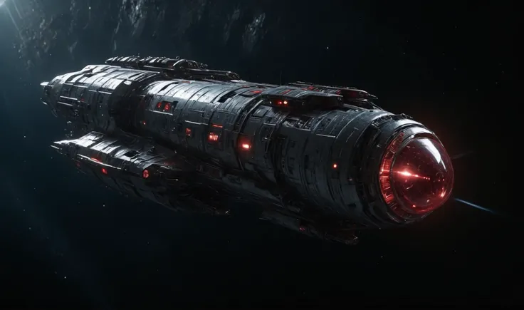 space cruiser made of chrome in orbit, light from small windows visible, red ring shaped warp drive, 8k, detailed, realistic, cinematic, science fiction, (high resolution, photorealistic, sharp:1.4) <lora:add-detail-xl:1> <lora:detailed_notrigger:1> <lora:light:1> <lora:SpaceCraft_XL:0.5> <lora:JuggerCineXL2:1> <lora:Into_Darkness:1>
