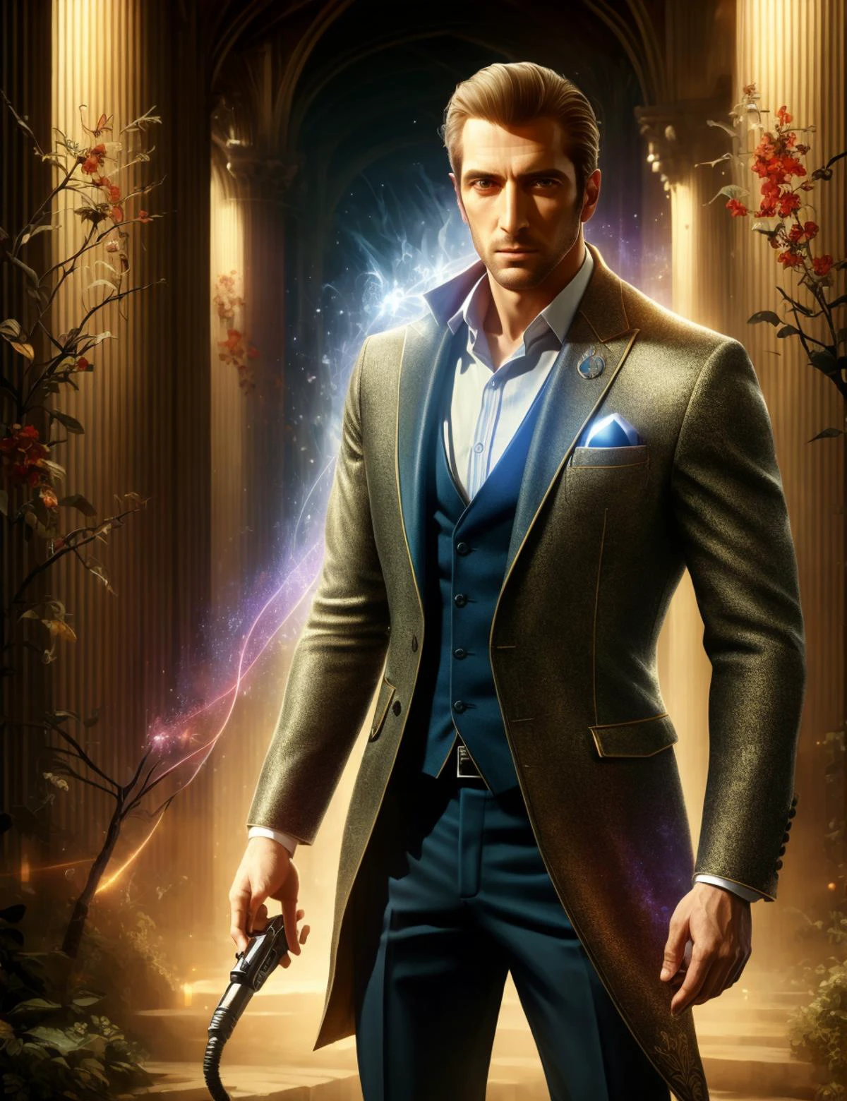 masterpiece illustration, detailed, hires, octane rendering,DonM1nn3rB34uty male abzorbaloff, corporate spy,holy mage <lora:DonM1nn3rB34uty:0.9>
