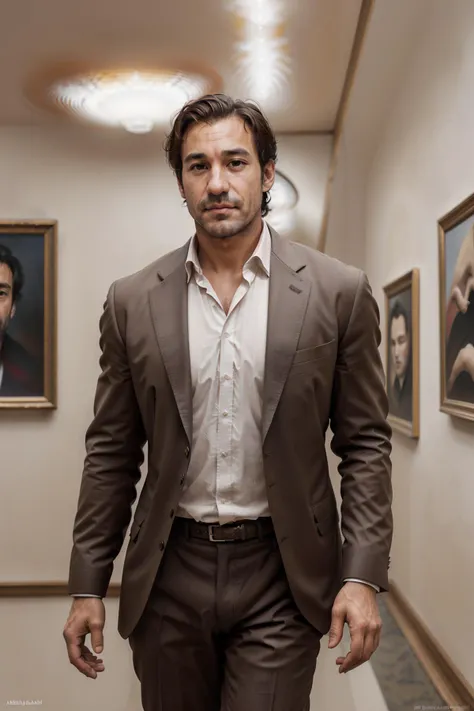 close portrait of ang3l0_n0texist  wearing an expensive business suit ,  walking through an museum, facing the viewer, looking at the viewer, photorealistic, high detail, detailed, masterpiece, 8k, highres