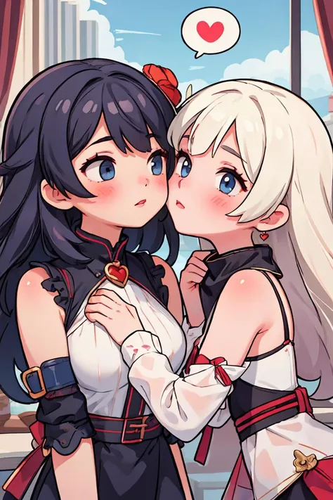 (masterpiece, best quality), 2girls, beautiful face, beautiful body, <lora:kissingcheek:0.8> kissingcheek, spoken heart,