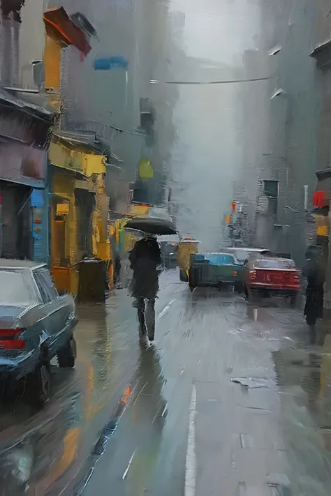 City,(rainy day:1.2),Wet,Car,a bustling street,bichu,oil painting,masterpiece,best quality,HDR.UHD.4K,8K,64K,<lora:bichu230728-000006_0.5+bichu230729-000008_0.5:0.8>,<lora:gloomyXL:0.8>,gloomy,
