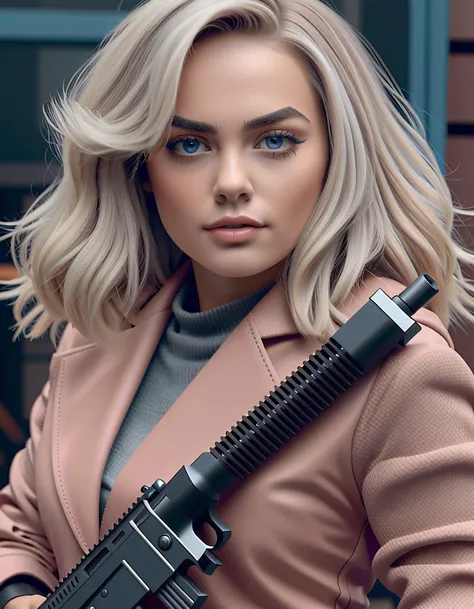 Minecraft style a woman with blonde hair is holding a gun, muted cyberpunk style, by Emma Andijewska, elle fanning as an android, photograph of a techwear woman, sadie sink, ellie bamber, elle fanning), postapocalyptic vibes, toned orange and pastel pink, cinematic pastel lighting, inspired by Yanjun Cheng, portrait of elle fanning <lora:FF-WoMM-XL-FA-v0208-TE:2> . Blocky, pixelated, vibrant colors, recognizable characters and objects, game assets
