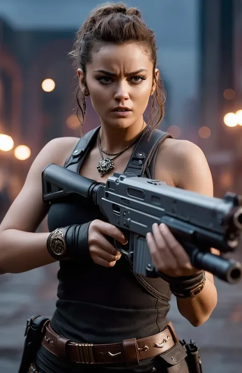 cinematic film still <lora:FF-WoMM-XL-FA-v0208-TE:1.2> a close up of a person holding a gun, cyberpunk judy alvarez, unreal 5. rpg portrait, portrait of apex legends, wojtek fus, cyberpunk jackie welles, in style of apex legends, cyberpunk character art, female cyberpunk, trending on artstationhq, character art the contra, cyberpunk 2 0 y. o model girl, cyberpunk angry gorgeous goddess . shallow depth of field, vignette, highly detailed, high budget, bokeh, cinemascope, moody, epic, gorgeous, film grain, grainy