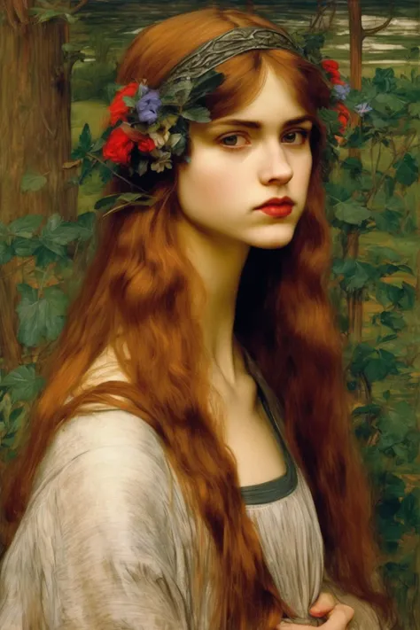 John William Waterhouse Style - Slavic girl, painting in the style of the artist Dante Gabriel Rossetti