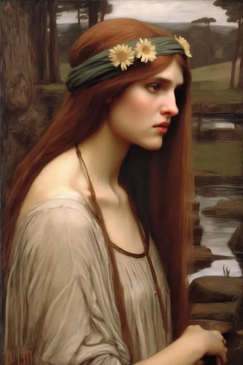 pintura de uma mulher em um vestido branco sentado em uma rocha, Directed by: Arnold Böcklin, Directed by: Arthur Melville, Arnaldo Bocklin, y pre-rafaelita, Pre - Beautiful Raphaelite, Pre Raphaelite, Directed by: Edward Robert Hughes, Pre-Raphaelite Art Style, Herbert James Draper, Pre-Raphaelite oil painting, Estilo de arte de John Collier