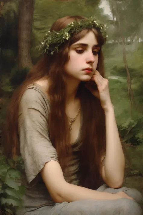 John William Waterhouse Style - reference photo for a dreamy portrait of a shy hamadryad