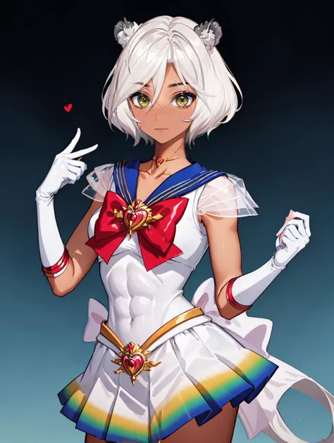 horns, tiger ears, <lora:sansinjin-vtuber-richy-v1:0.5:hr=1.0> <lora:super_sailor_moon_outfit-v2:1@0,0.8@0.5> sailor moon \(cosplay\), (abs:0.9), (scar:0.5), (white horns:1.3), (freckles:0.8), dark-skinned female ,dark skin, best quality, masterpiece, textile shading, ultra-detailed, 1girl, solo, bssmsuperoutfit, red bow chest, (white gloves:1.3), white leotard, sleeveless, rainbow miniskirt, standing, (dark skin:1.1)
