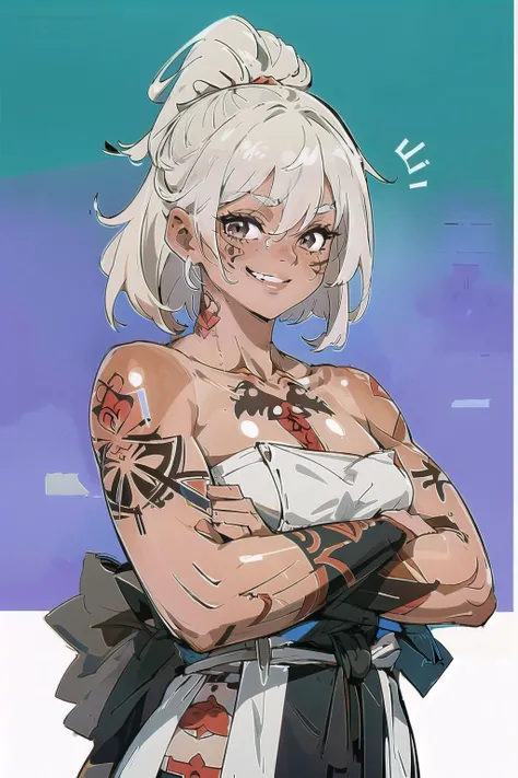(masterpiece, best_quality, ultra-detailed, immaculate:1.3), epic, illustration, 1girl, cowboy shot, grinning tribal archer, (muscular:1.3), pauldrons, , (tattoos, face tattoos:1.4), blonde hair, Lob Cut,half updo, battoujutsu stance, (asian:1.3), abstract background, at a religious bathhouse, bombshell hair, shiny rainbow hair, Flipped Out Hair,drill hair, lying<lyco:EnvyBeautyMix28:1>
