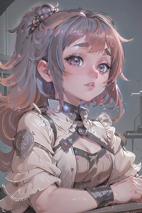 (masterpiece, best_quality, ultra-detailed, immaculate:1.3), epic, illustration, welcoming, 1girl, sorceress, neon slate gray hair, Emo Cut, gradient background, on top of a gothic, chaotic skyscraper, bombshell hair, copper hair, pixie cut,Cascading Layers, slouching<lyco:EnvyBeautyMix28:1>