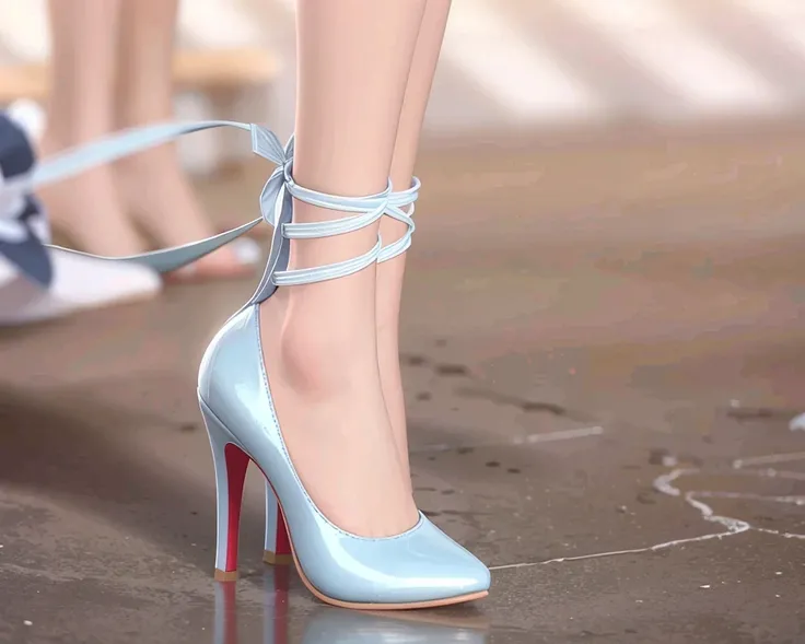 (high-heeled shoes),1girl, <lora:gaogenxie2:0.7>,High heels, shiny leather, healthy complexion, blue veins under the skin, Cherry blossoms, Roman lace-up shoes, perfect figure, sun hat, beach, ocean, waves, white clouds, blue sky and seagulls,(Crystal clear upper),Crystal shoes,Magic special effects,Exquisite patterns, exquisite heels,High sole,All kinds of colors
