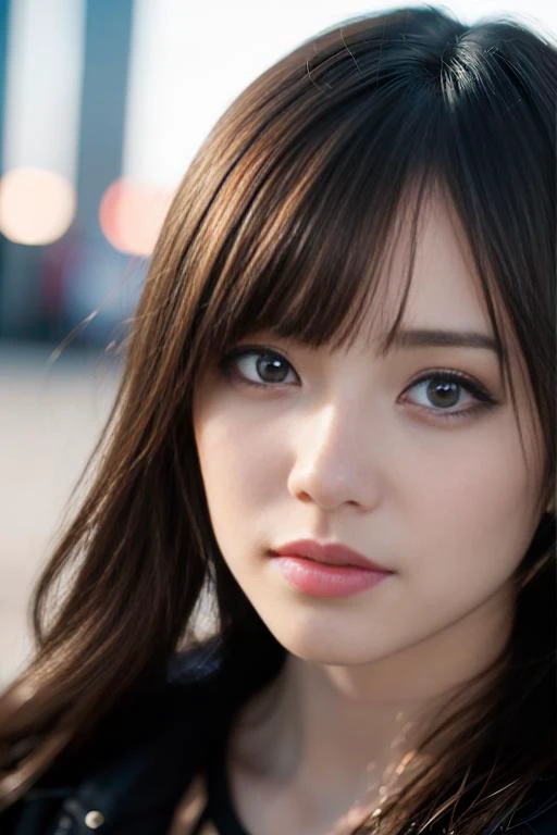 (8k, RAW photo, best quality, masterpiece:1.3),(realistic,photo-realistic:1.37),(looking at viewer:1.331),cyberpunk city,soft light,1girl,extremely beautiful face,bust,put down hands,Random hairstyle,Random expression,big eyes,