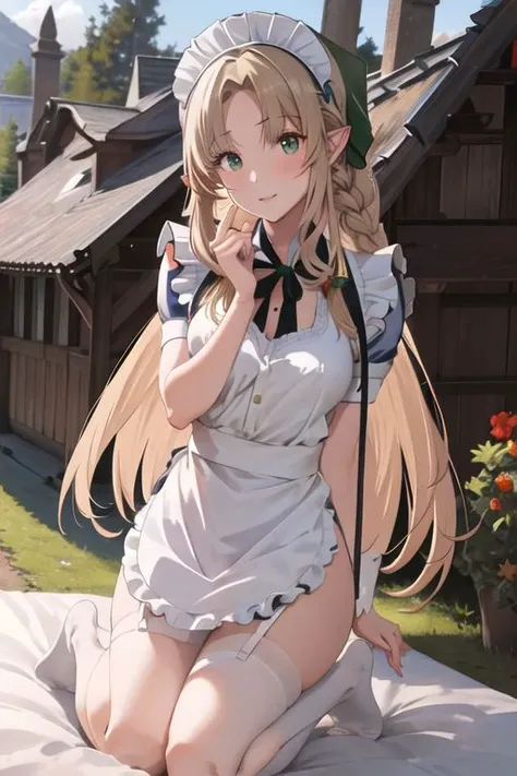 nsfw,medea_fgo,(pointy_ears, long_hair, blonde hair,green_eyes:1.4), braid, side_braid, breasts,(maid:1.4),
(best quality, masterpiece), unity 8k wallpaper,official art,extremely detailed CG,,face focus,eye focus,(stilt house:1.4), smile,(glistening skin:1.4), looking at viewer,( parted bangs:1.3) ,(bare breasts):1.4,(naughty face:),
(kneeling on bed:1.4),(face up:1.4),(vaginal,sex,1boy:1.4),(from above:1.4),back,