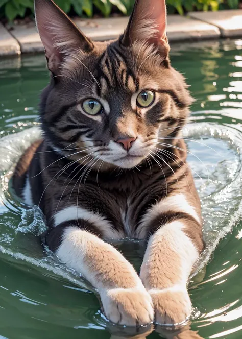 (portrait:1.2), a cat wearing jacket, taking a bath in the river,
(4K, 8K, ultra realistic, photography, detailed and background:1.2),