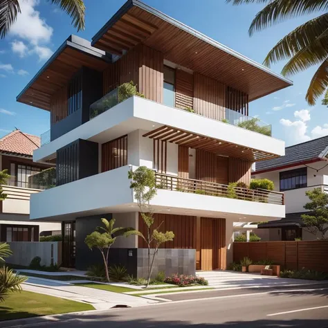 modernvilla, mabuilding, front, architecture, pacific country style, photo of a house, architecture, beautiful, masterpiece, best quality, super detailed, realistic, photorealistic, 8k, sharp focus <lora:mabuilding_v02:0.7>