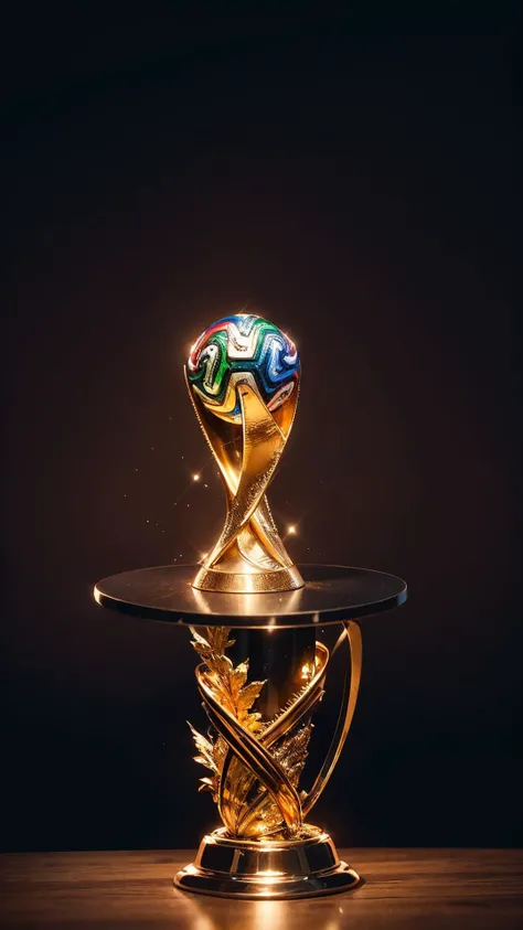 an awarded profesional photography of world cup trophy, award, (ultrasharp:1.3),(masterpiece:1.1),best qualit,(photorealistic:1.2),ultrarealistic,realistic 4k perfect quality,Establishing shotMagnificent,Imperceptible detail,Intricately designed,