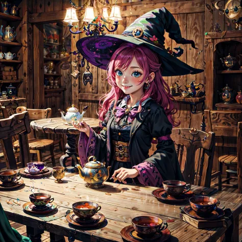 ((masterpiece, best quality)), ((style-swirlmagic):0.3),
(chibi:0.5), 1girl, witch tea party, wooden table , cute, happy, vibrant, colorful, fantasy,
<lora:tangbohu-detailer_1.0:0.5> <lora:tangbohu-detailmaker_v2.5:1>