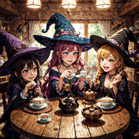 ((masterpiece, best quality)), ((style-swirlmagic):0.3),
(chibi:0.5), 1girl, witch tea party, wooden table , cute, happy, vibrant, colorful, fantasy,
<lora:tangbohu-detailer_1.0:0.5> <lora:tangbohu-detailmaker_v2.5:1>