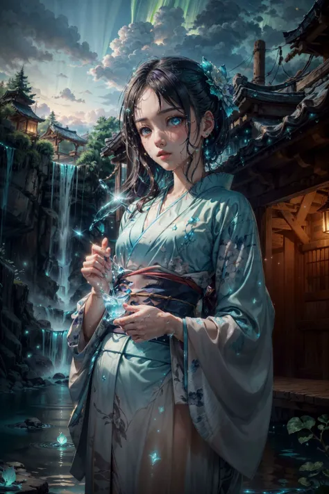 (detailed realistic skin, natural skin textures:1.3), (detailed face and eyes), (masterpiece, best quality:1.5), vivid colors, absurdres, soft lighting, HDR, <lora:001-epi_noiseoffset2:1.2>, <lora:001-Elixir:0.9>, <lora:001-wowifierV3:0.9>, <lora:001-more_details:0.5>,
, incredibly beautyful landscape 3d render of a young girl standing in a lake with a waterfall. (wearing a sparkling thin kimono:1.5), (deep purple hair),
beautiful composition and beautiful detailed face. dramatic lighting at night. moody scene with a lot of cummulonimbus clouds in the background. by makoto shinkai, trending on artstation, digital art
(bioluminescence:1.3),( luminescent water:1.3), glowing aurora, luminous, give me some glow -.- (AS-YoungV2:1.2)