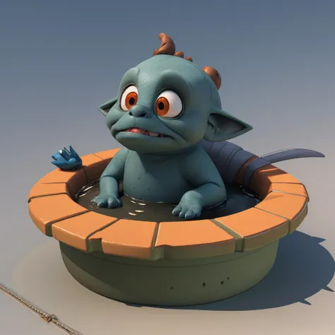 Creature: sewer-dwelling mobnoggin, (3D:1.5) Pixar style