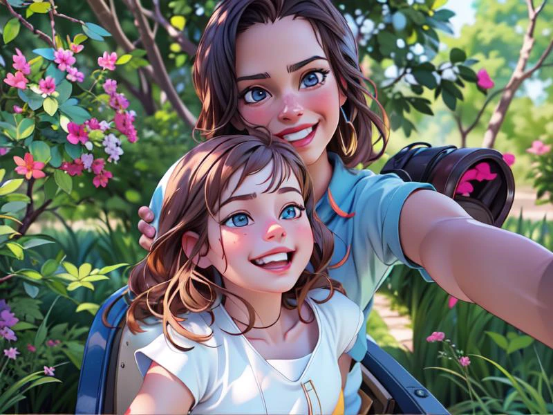 "1girl brunette mother and brown eyes", "1girl blonde daughter and blue eyes", (high resolution), (masterpiece:1), (best quality:1), (detailed:1),(hyperealistic:1)