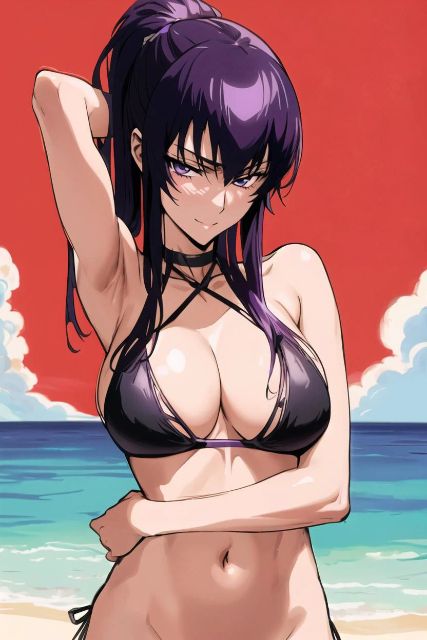 masterpiece, 4k, detailed, best quality, (torn clothes:1.1), nsfw, 1girl, busujima saeko, school uniform, long hair, perfect breasts, pefect body, standing, school,